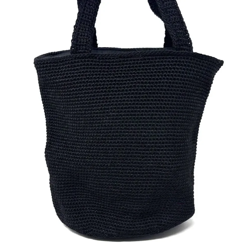 The Sak Crochet Hobo Bucket Bag Black Double Shoulder Strap Boho Euro Summer